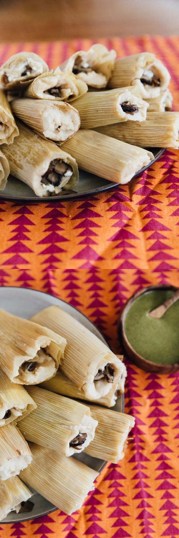 Mushroom and Goat Cheese Tamales with Mole Verde