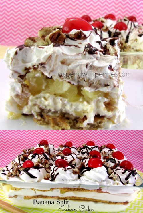 No Bake Banana Split Icebox Cake