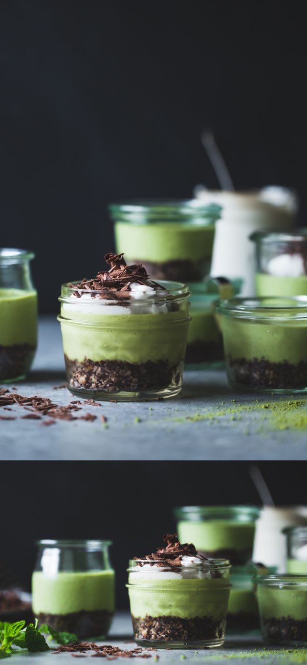 No-Bake Matcha Mint Grasshopper Pies in Jars (gluten-free, vegan