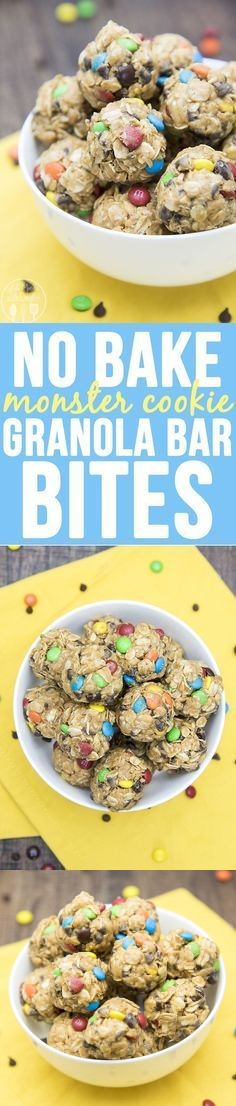 No Bake Monster Cookie Granola Bar Bites