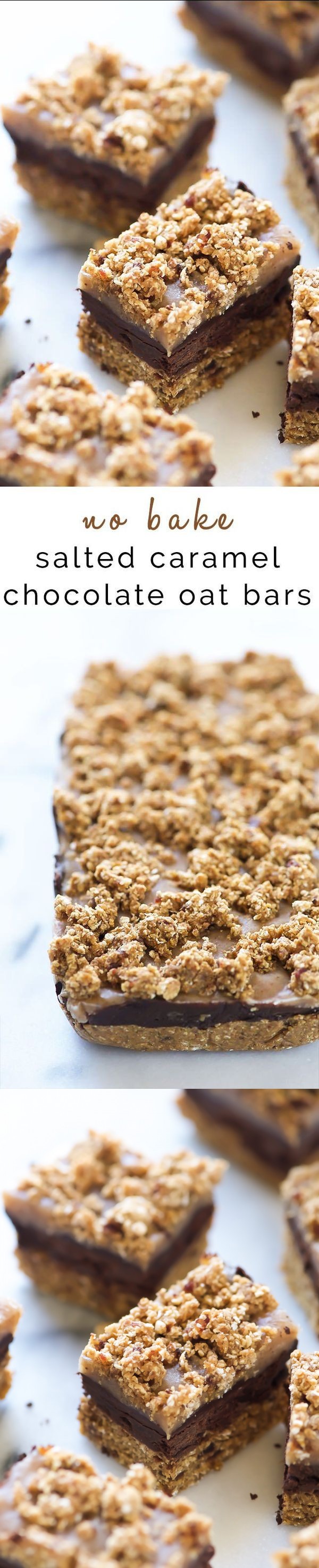 No Bake Salted Caramel Chocolate Oat Bars