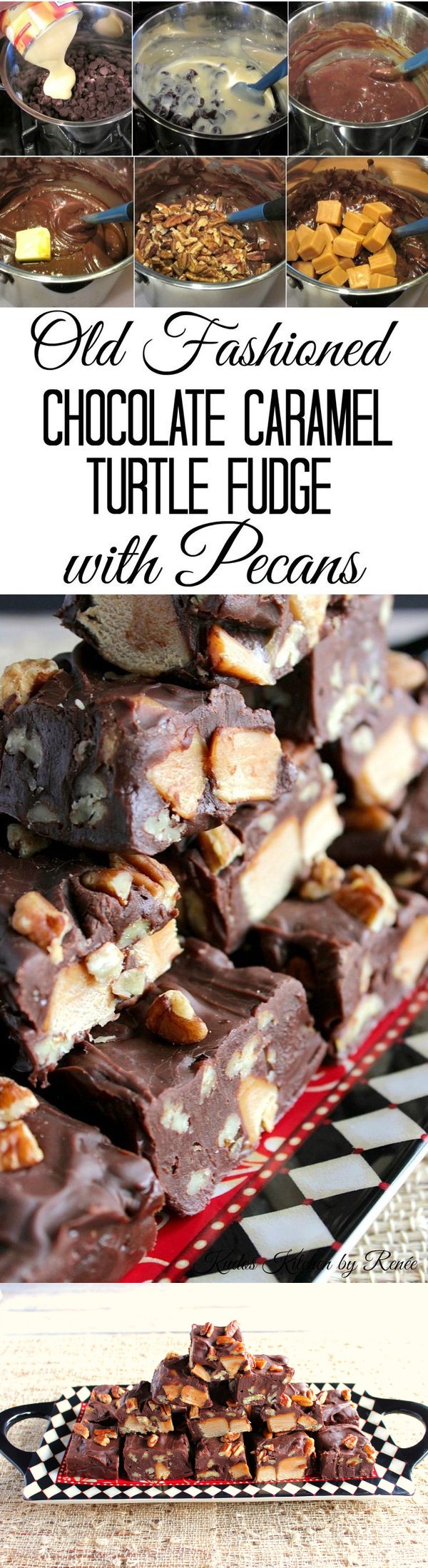 Old Fashioned Chocolate Caramel Turtle Fudge with Pecans