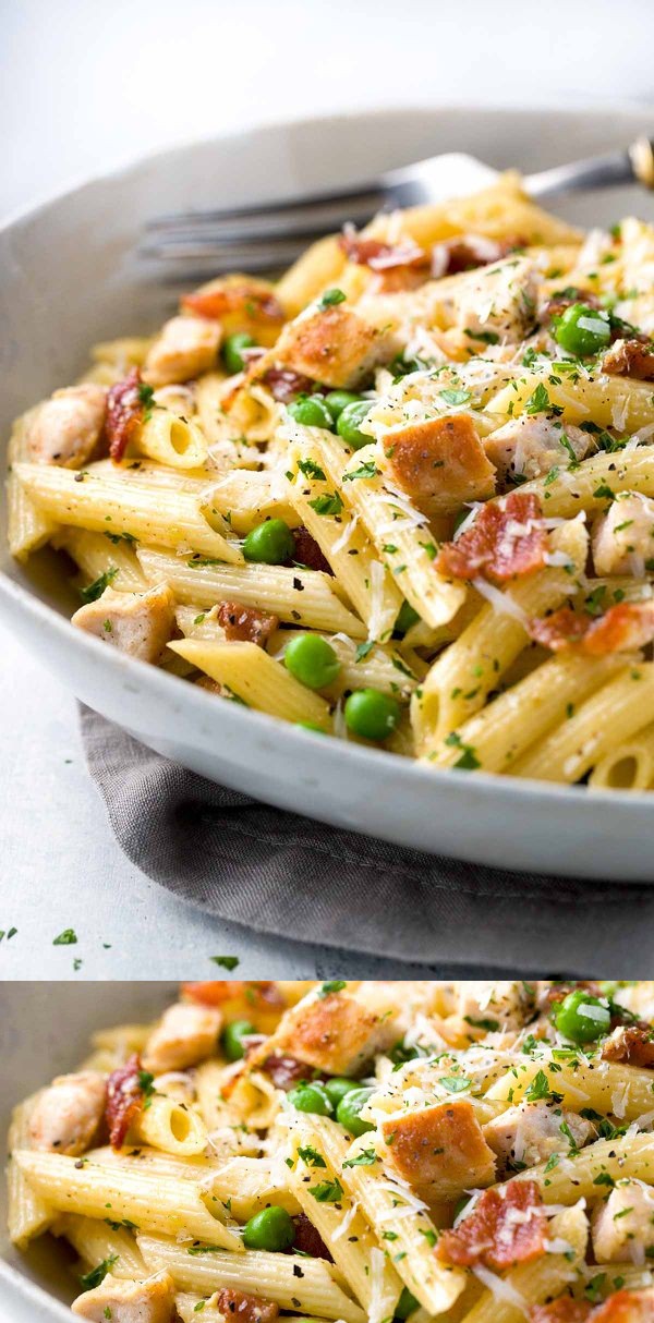 One Pan Chicken Carbonara Penne Pasta