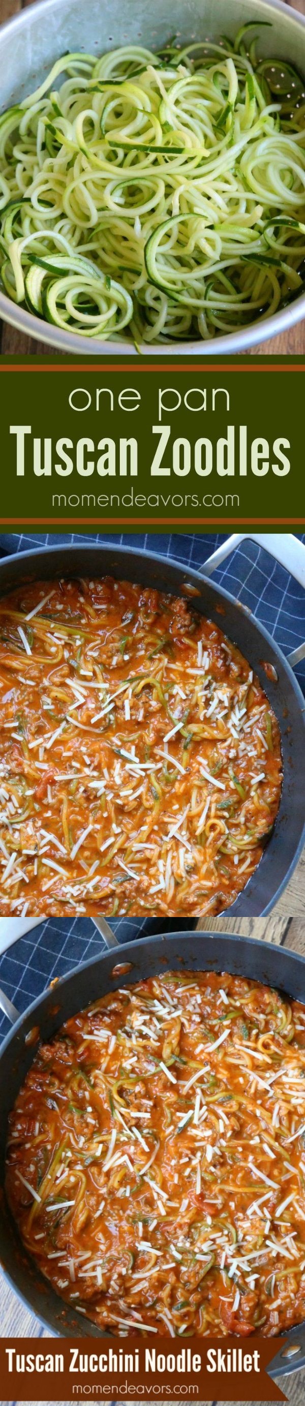 One Pan Tuscan Zucchini Noodle Skillet