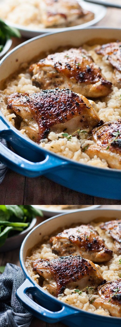 One Pot Creamy Parmesan Garlic Risotto with Lemon Pepper Chicken