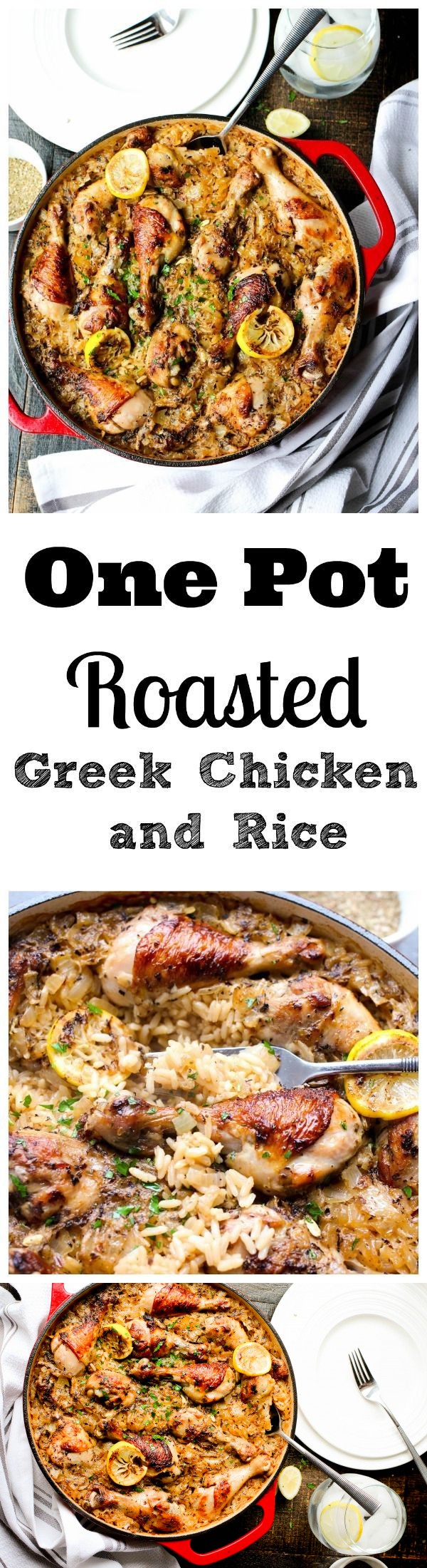 One Pot Roasted Greek Chicken and Rice