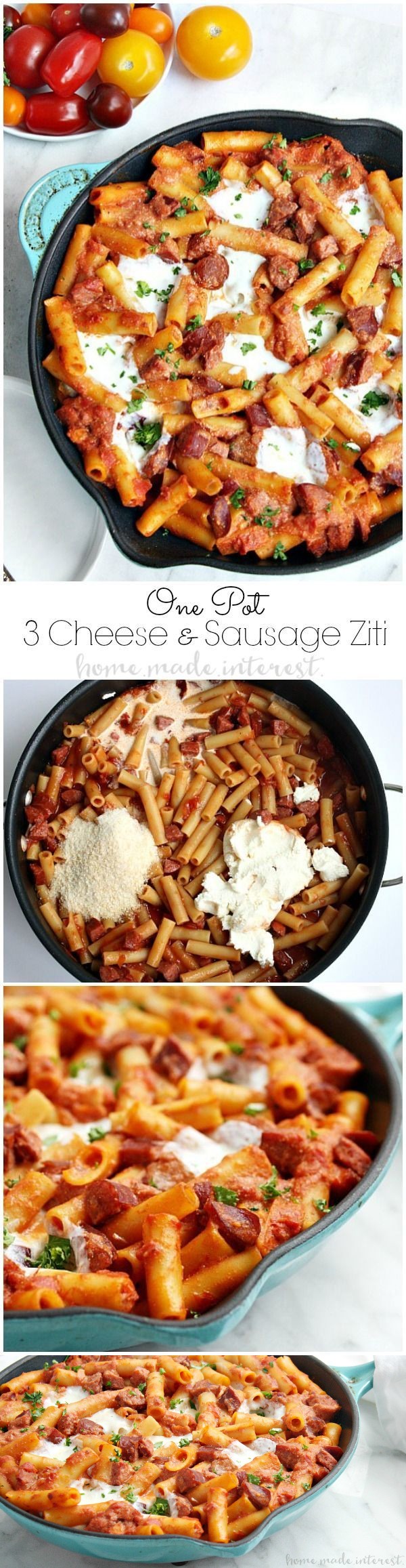 One Pot Three Cheese and Sausage Ziti