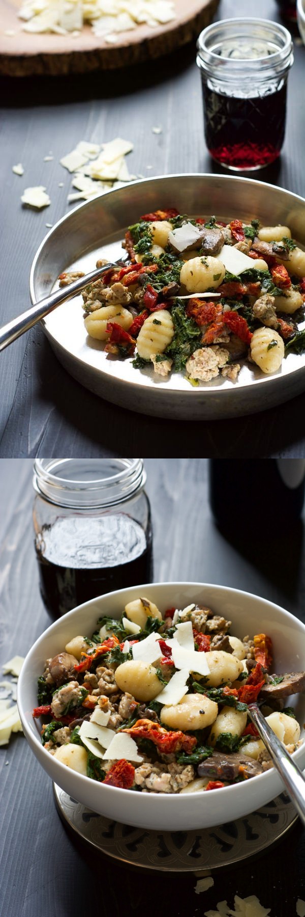 (One Pot Tuscan Kale, Sun Dried Tomato & Chicken Sausage Gnocchi