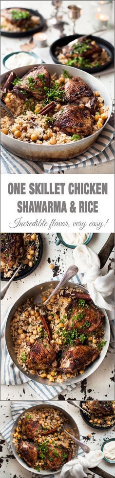 One Skillet Baked Chicken Shawarma and Rice Pilaf