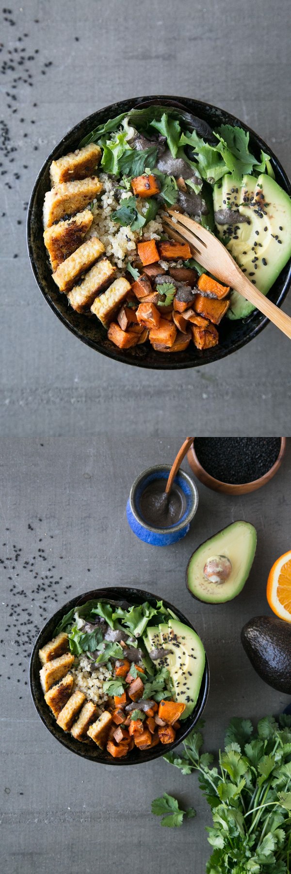 Orange-Ginger Tempeh Bowl + Black Sesame Sauce