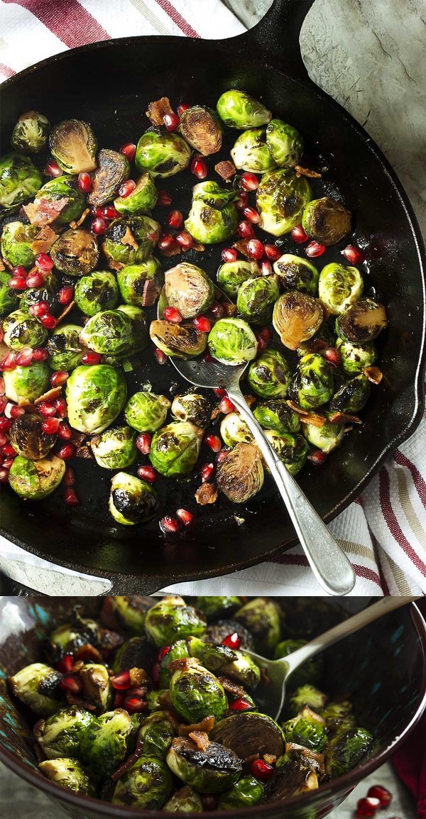 Pan Roasted Brussels Sprouts with Pomegranate Seeds