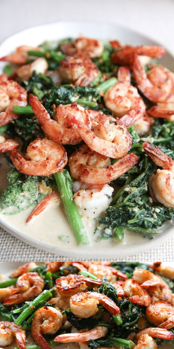 Parmesan Shrimp with Garlicky Broccoli