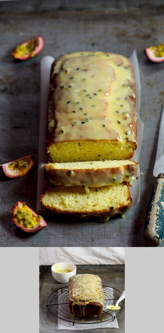 Passion fruit yoghurt cake with White chocolate drizzle