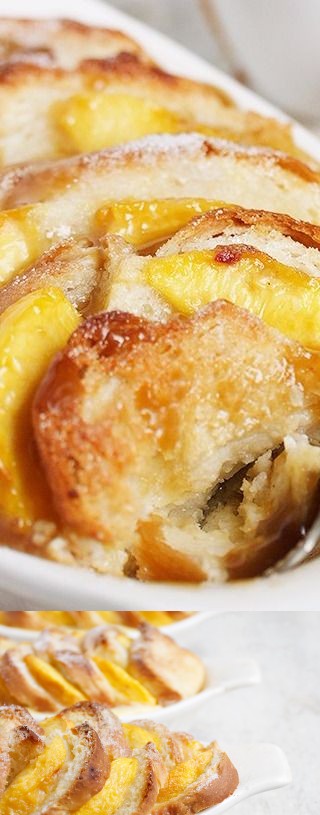 Peach Bread Pudding with Warm Brown Sugar Sauce