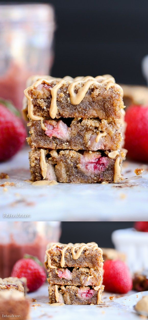 Peanut Butter & Jelly Blondies (Gluten Free + Refined Sugar Free