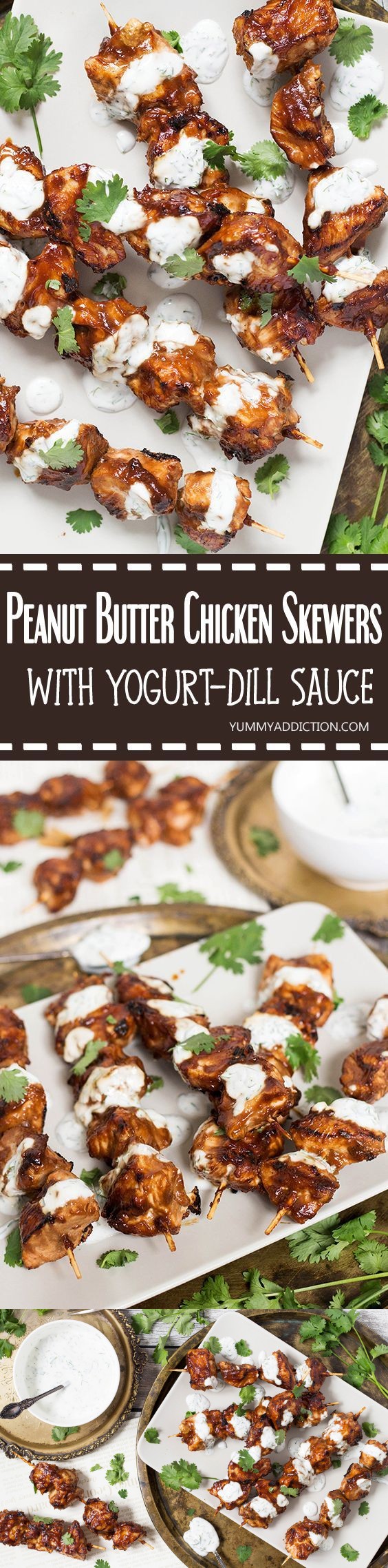 Peanut Butter Chicken Skewers with Yogurt-Dill Sauce