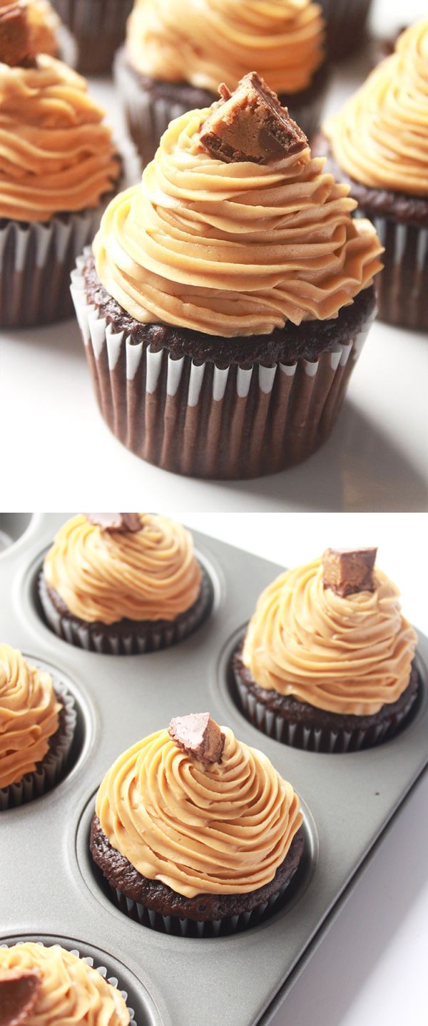 Peanut Butter Chocolate Cupcakes with Peanut Butter Buttercream