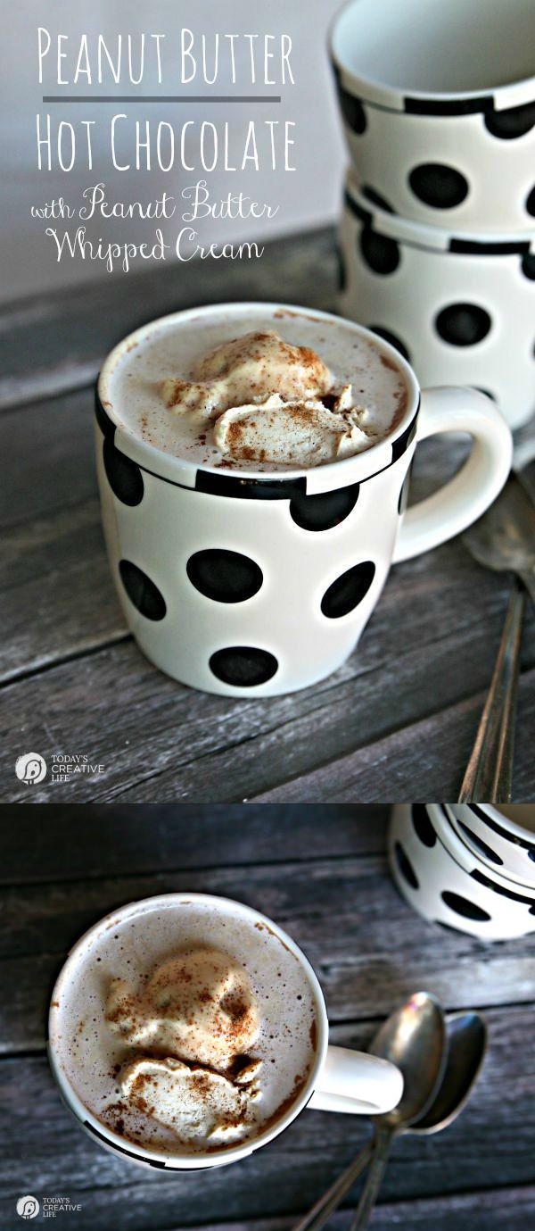 Peanut Butter Hot Chocolate with Peanut Butter Whipped Cream