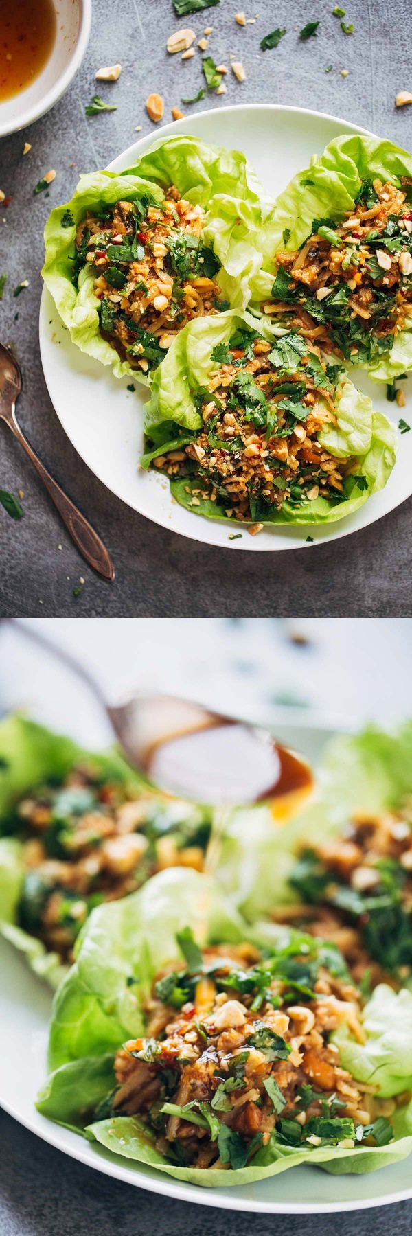 Peanut Chicken Lettuce Wraps with Ginger Garlic Sauce