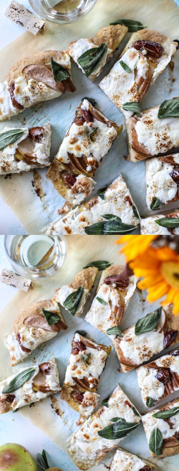 Pear, Date and Burrata Flatbread with Crispy Sage