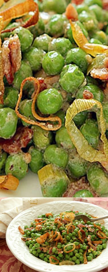 Peas with Bacon and Crispy Leeks