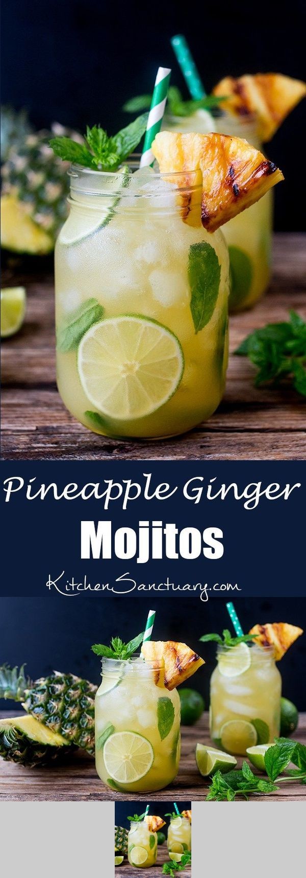 Pineapple Ginger Mojitos with Spiced Rum