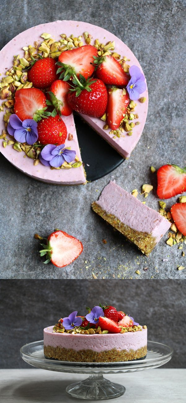 Pistachio and Strawberry Raw Cake (grain-free & vegan