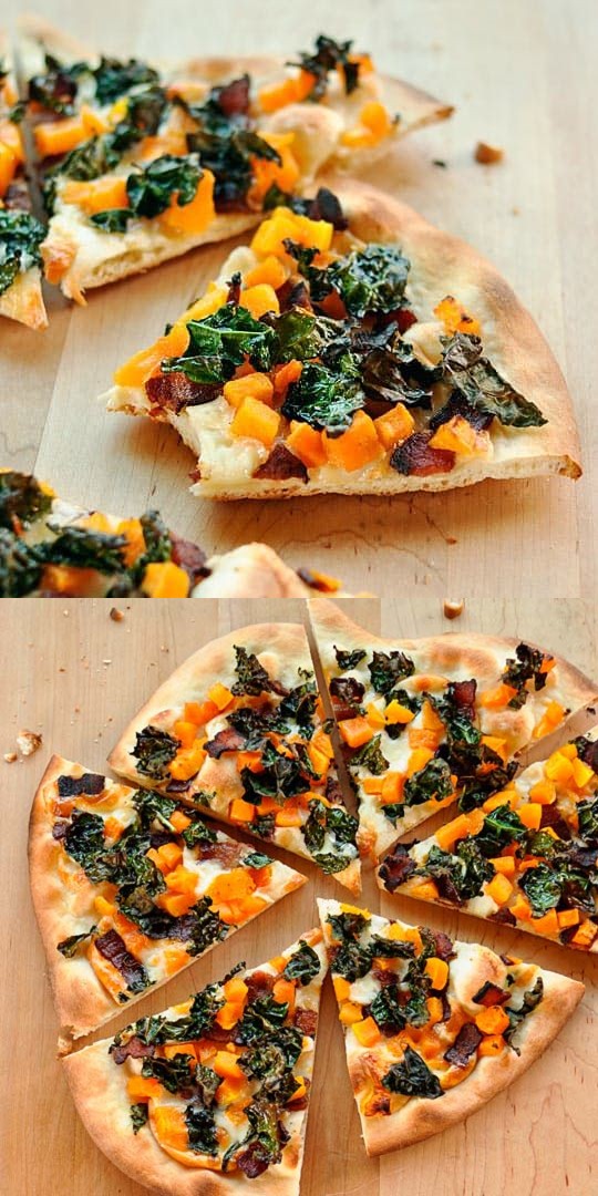 Pizza with Crispy Kale, Butternut Squash, Bacon & Smoked Mozzarella