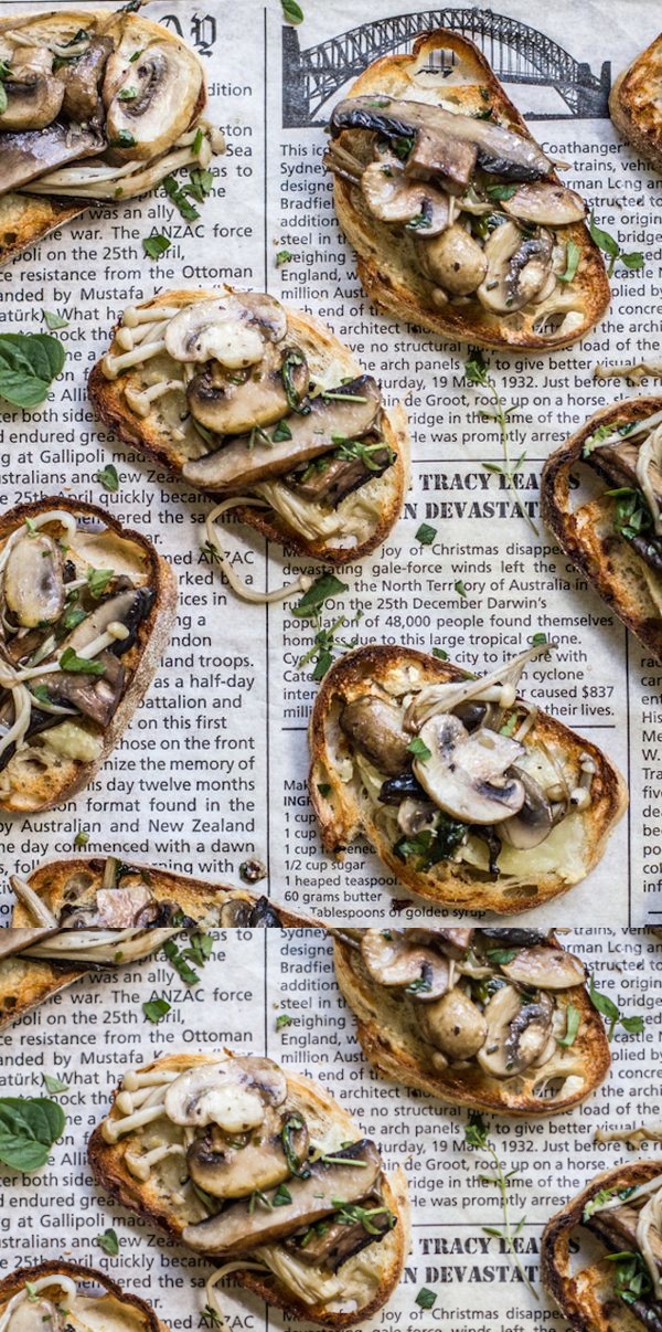 Port-Cooked Mushrooms on Bruschetta with Brie