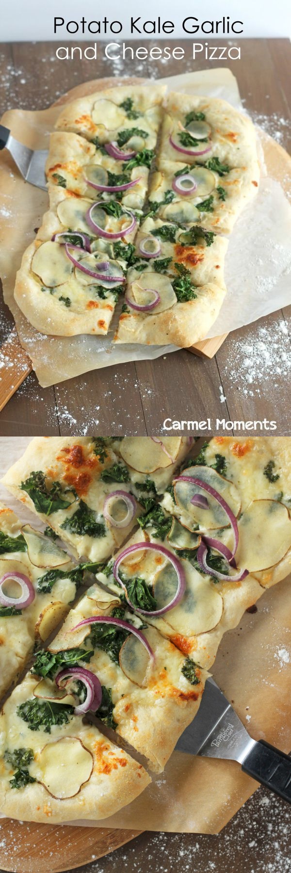 Potato, Kale, Garlic and Cheese Pizza