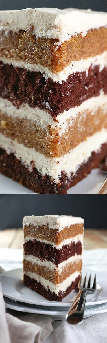 Pumpkin & Chocolate Layer Cake with Whipped Brown Sugar Frosting