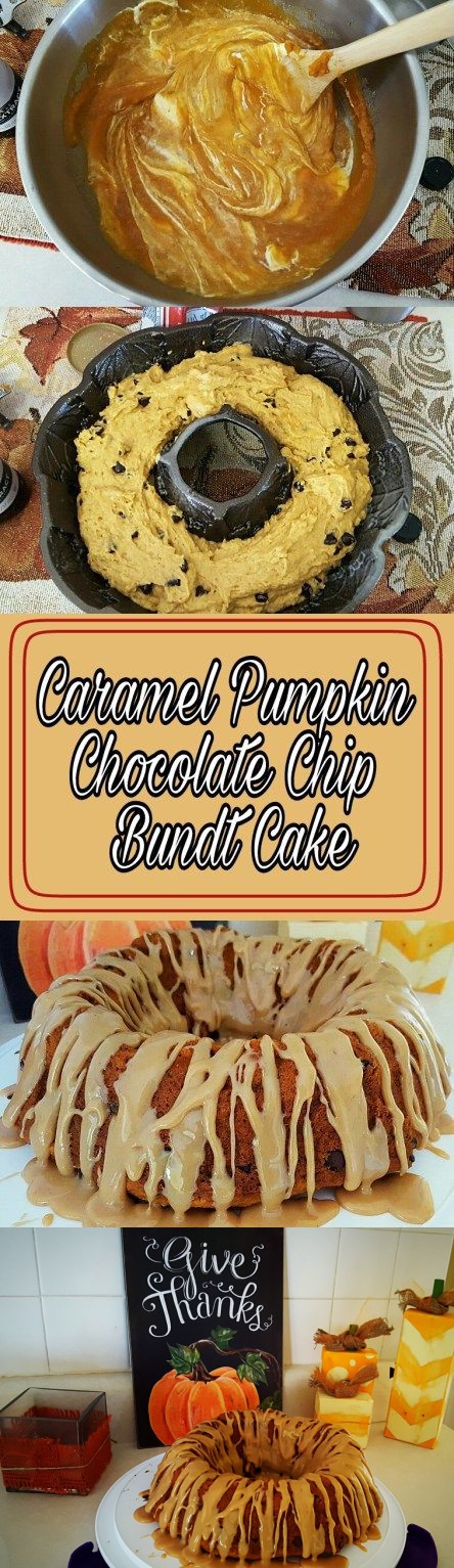 Pumpkin Chocolate Bundt Cake with Caramel Topping