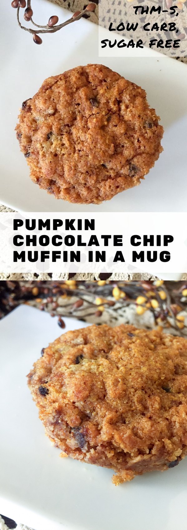 Pumpkin Chocolate Chip Muffin in a Mug (THM-S, Low Carb, Sugar Free
