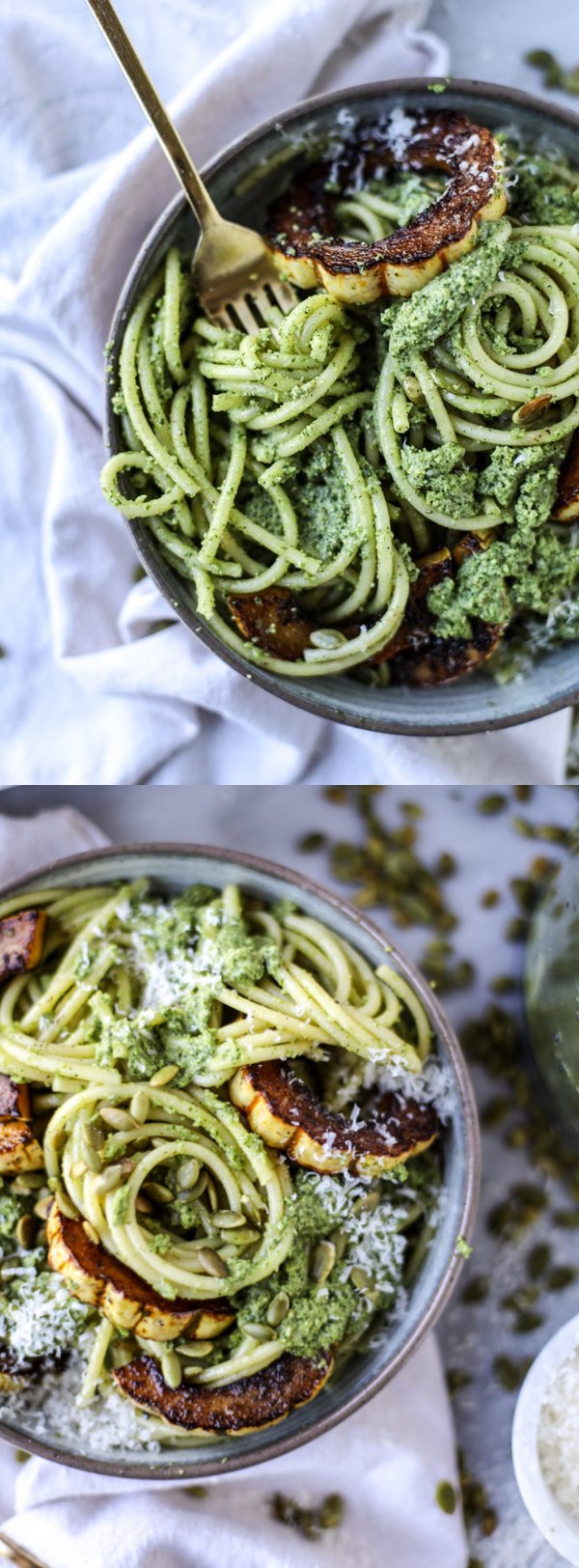 Pumpkin Seed Pesto Pasta with Caramelized Delicata Squash