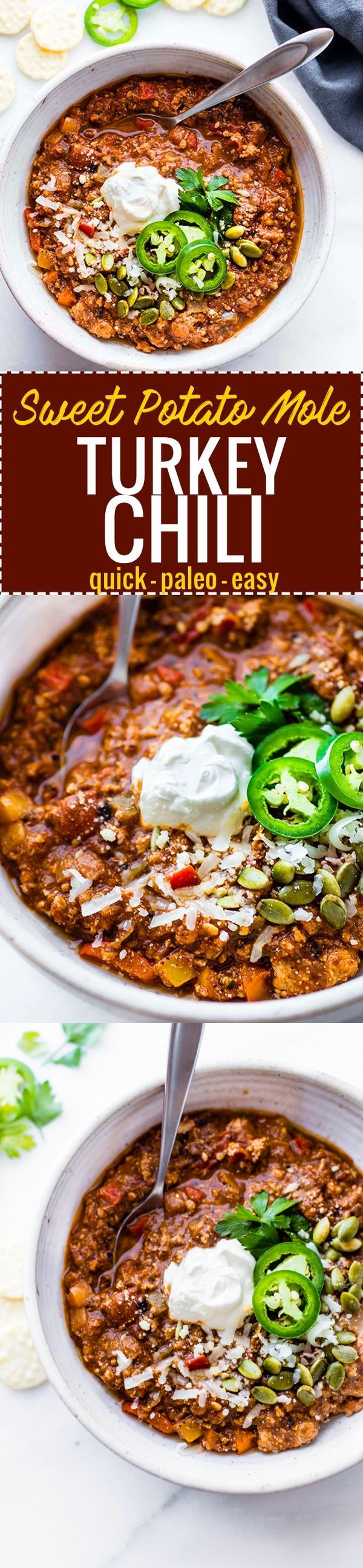 Quick Sweet Potato Mole Turkey Chili (Paleo Friendly