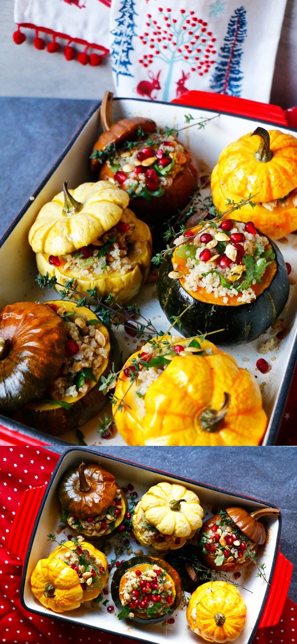 Quinoa Stuffed Squash with Walnuts and Pomegranate (gluten-free & vegan