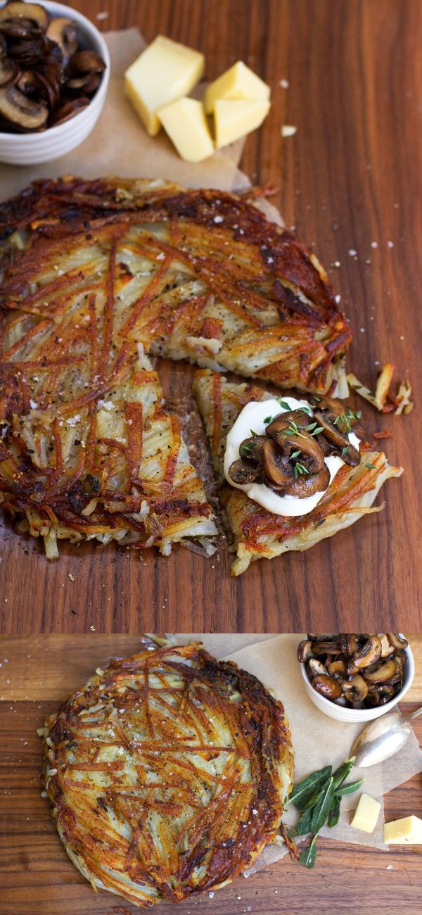 (Rösti Swiss Potato Pancake with Sauteed Mushrooms