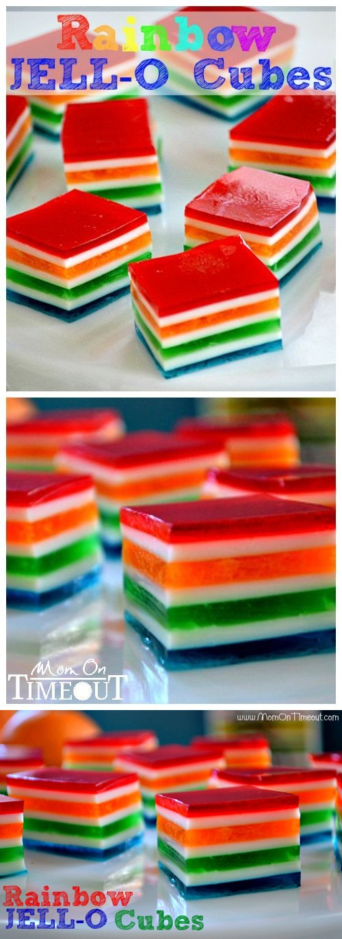 Rainbow JELL-O Cubes