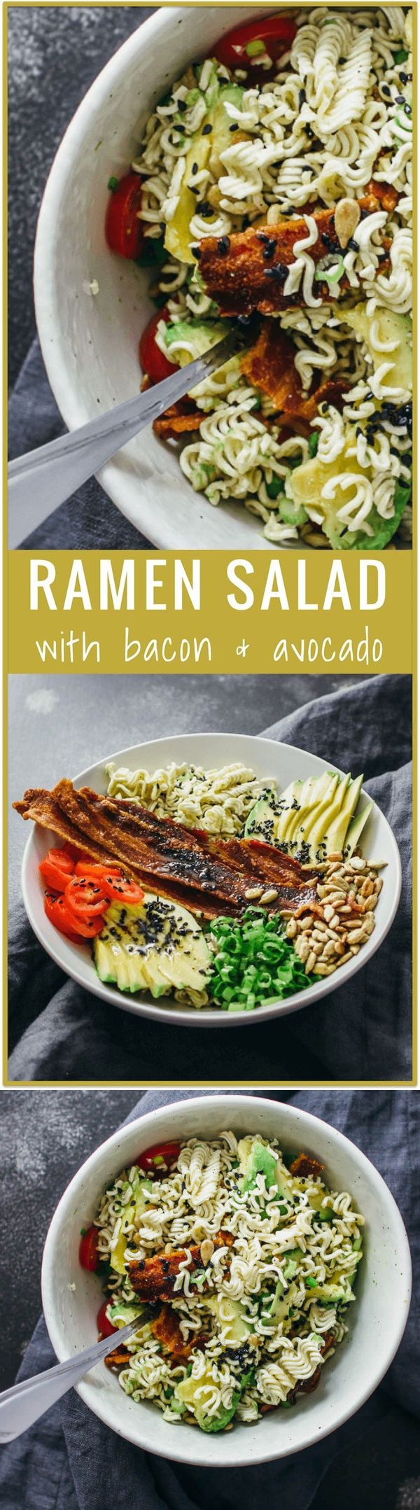 Ramen salad with bacon and avocado