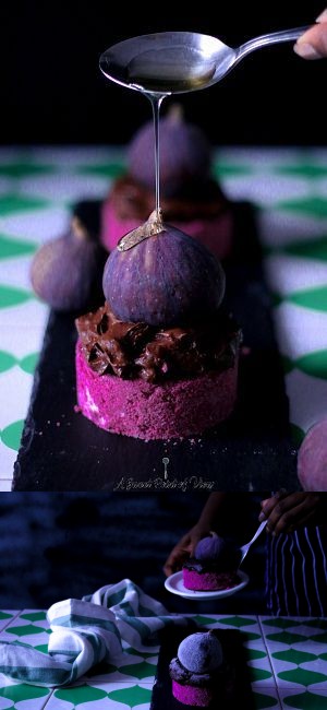 Raw Beet Root Cake with Chocolate Mousse and Figs