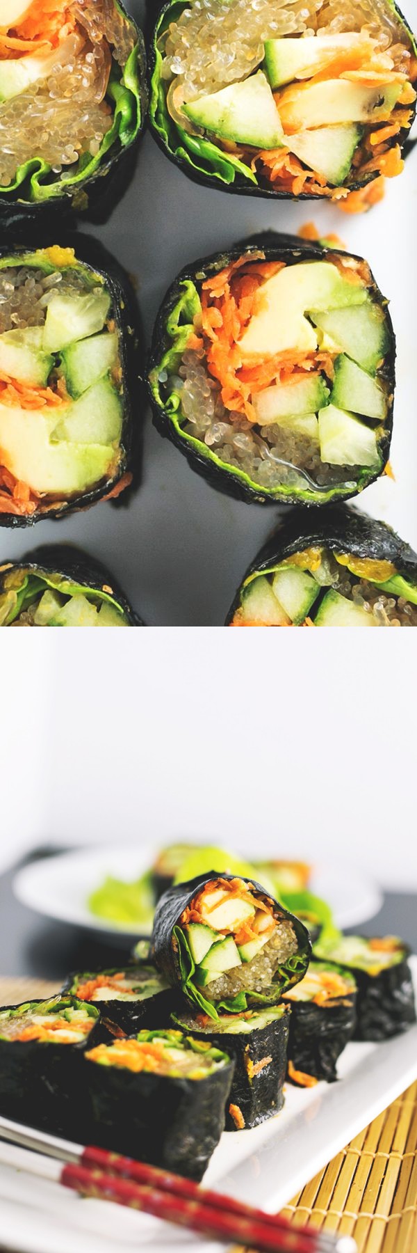 Raw Sushi Rolls with Kelp Noodles and Tahini Soy Dipping Sauce