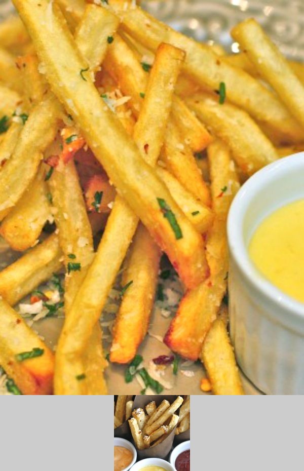 Red Pepper and Parmesan French Fries with a Spicy Garlic Aioli