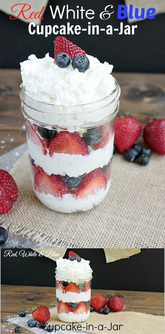 Red, White, and Blue Cupcakes in a Jar