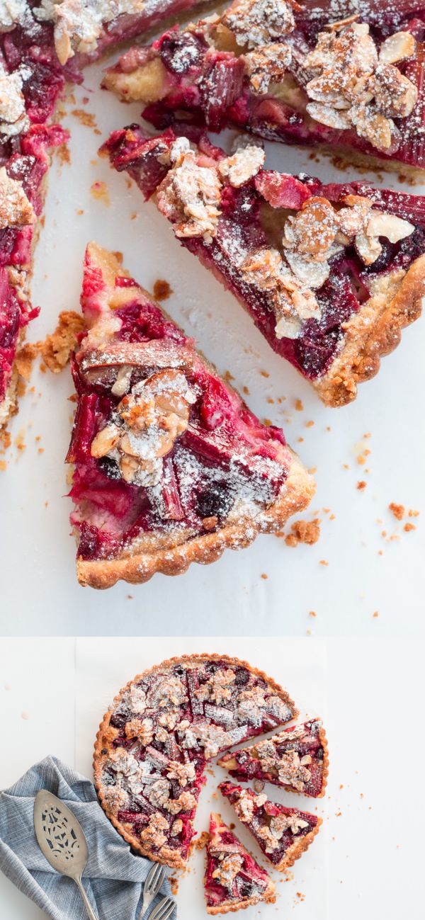 Rhubarb & Raspberry Frangipane Tart with Almond Praline