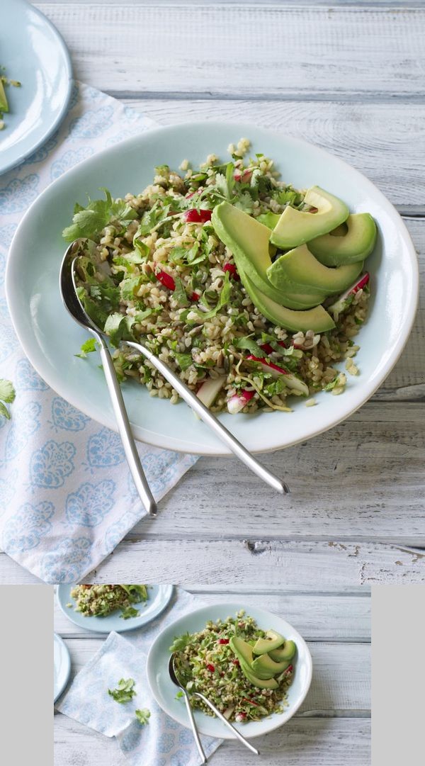 Rice bowl with ginger, radish and avocado