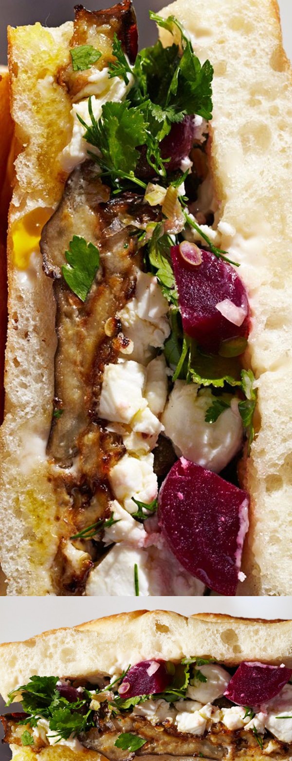 Roasted Eggplant and Pickled Beet Sandwiches