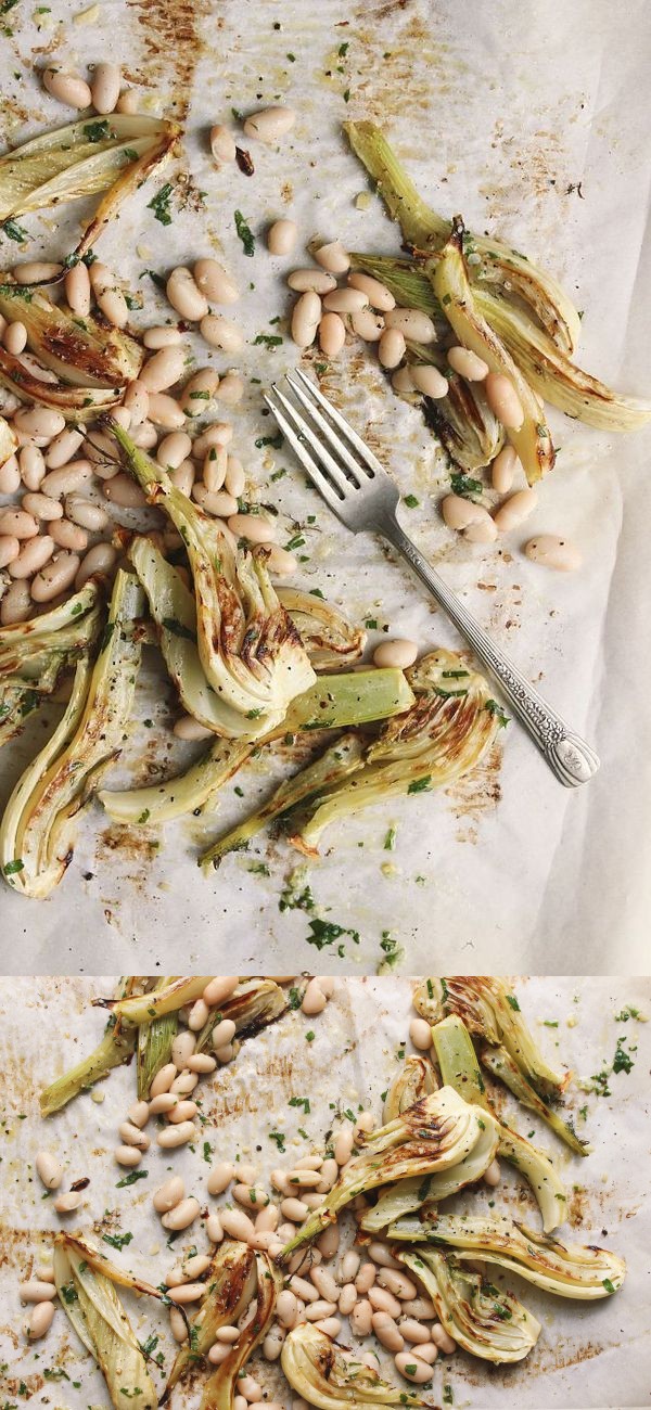 Roasted Fennel with White Beans + Garlicky Parsley Oil
