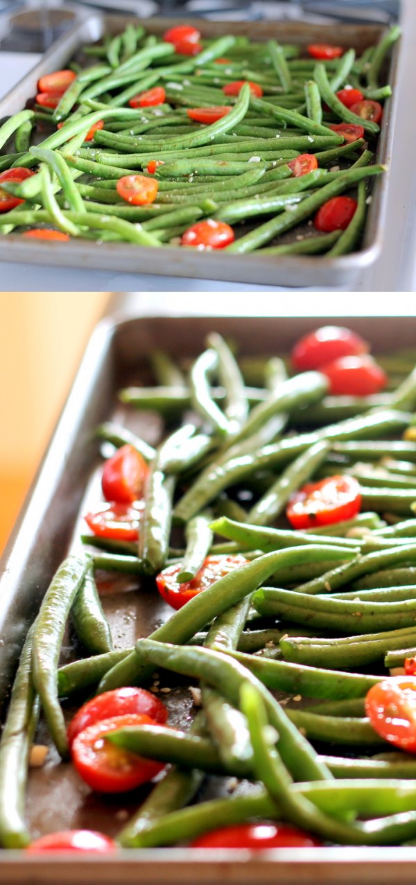 Roasted Garlic Parmesan Green Beans with Tomatoes