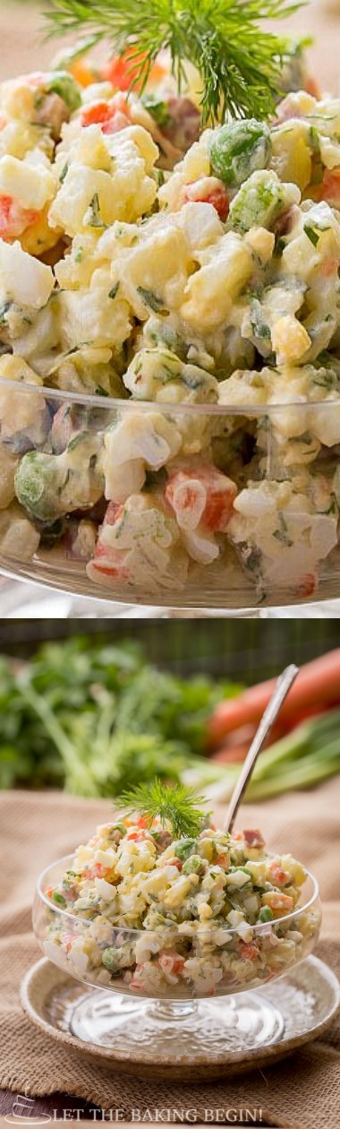 Russian Potato Salad or Olivier Salad (Салат Оливье или Мясной Салат 