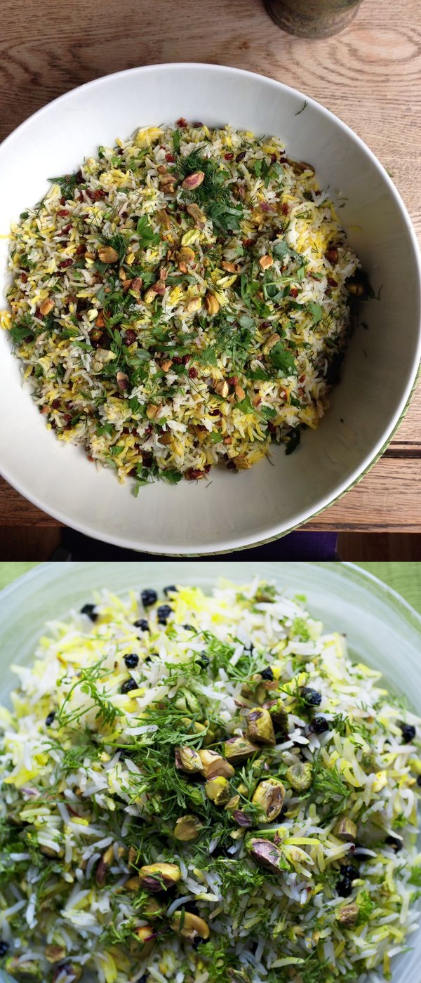 Saffron rice with barberries, pistachio and mixed herbs